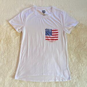 MODERN LUX Women's White Patriotic Flag Top T-Shirt SIZE Small